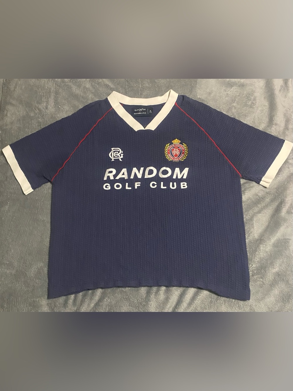Abercrombie & Fitch Random Golf Club navy blue ribbed knit t-shirt